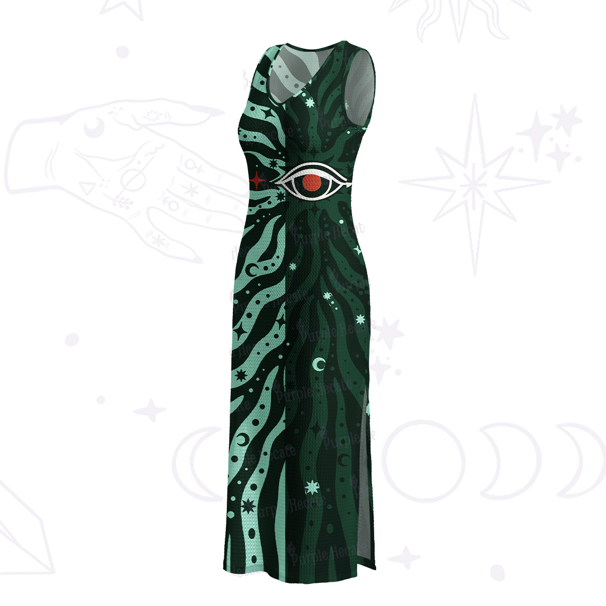 Purplehecate Green Vision Illusion Crochet Knit Maxi Dress