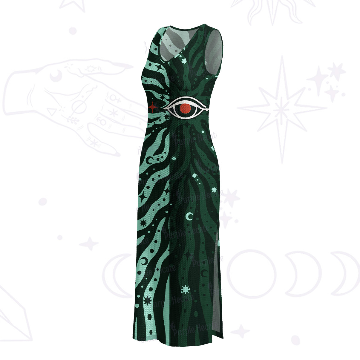 Purplehecate Green Vision Illusion Crochet Knit Maxi Dress