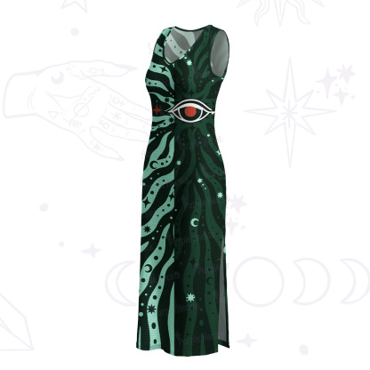 Purplehecate Green Vision Illusion Crochet Knit Maxi Dress