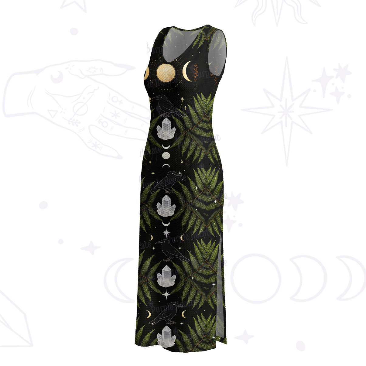 Purplehecate Lunar Raven Ritual Crochet Knit Maxi Dress