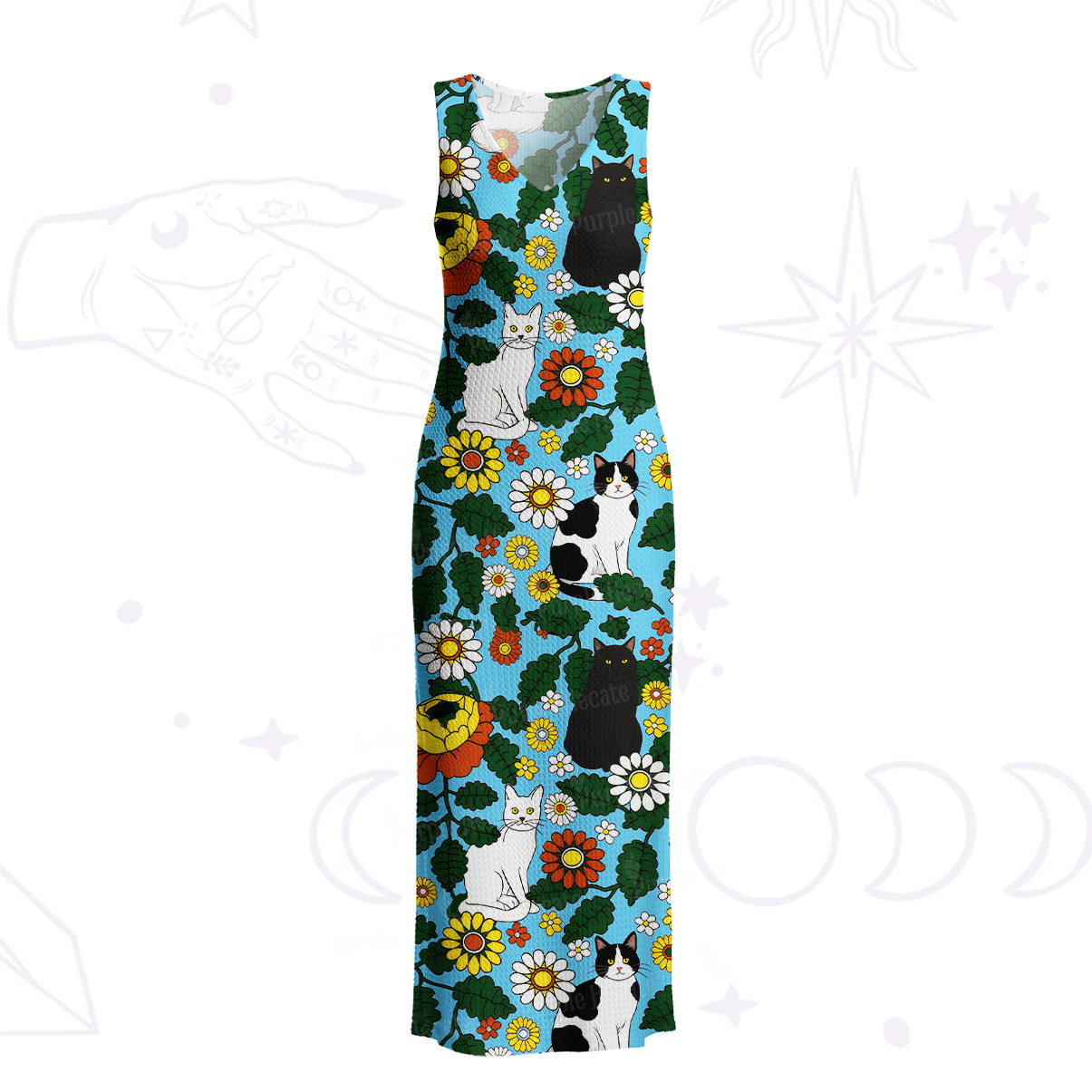Purplehecate Daisy Cat  Garden Crochet Knit Maxi Dress