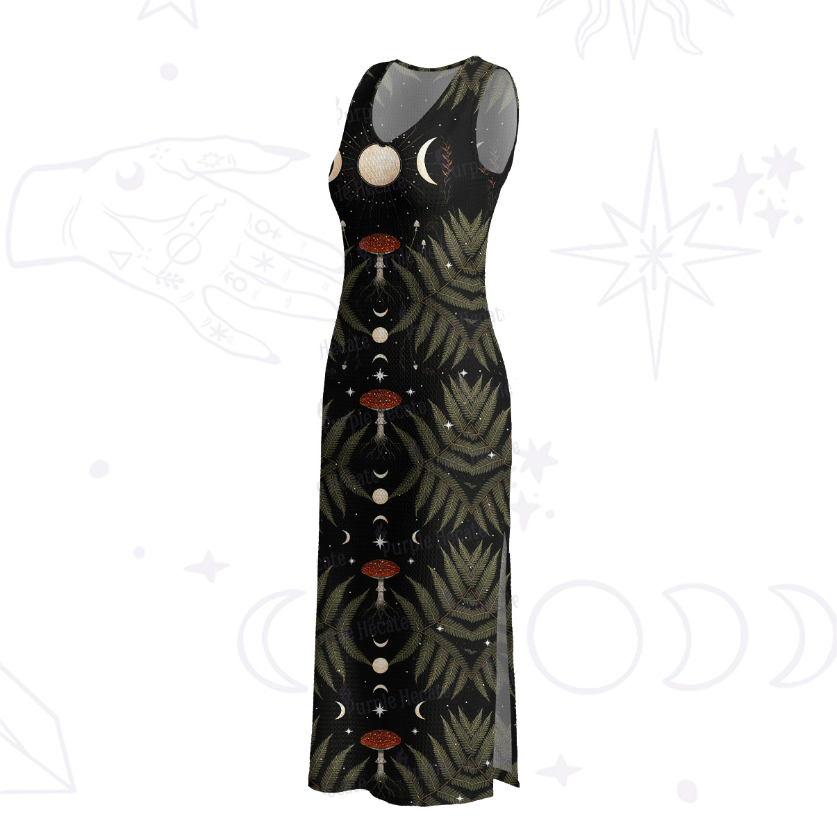 Purplehecate Moonlit Mushroom Gow Crochet Knit Maxi Dress