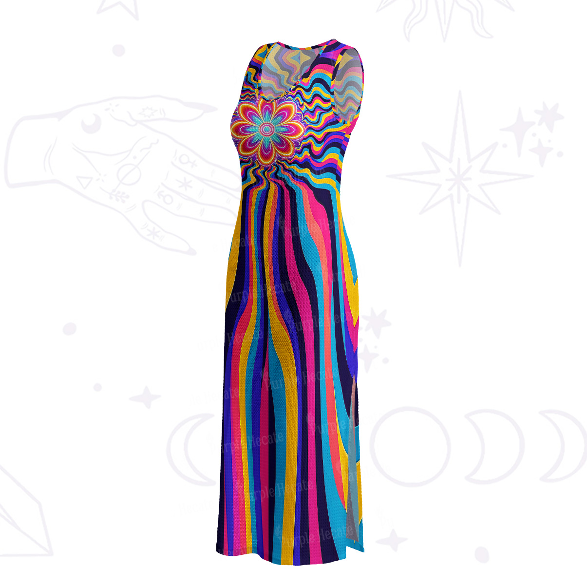 Purplehecate Psychedelic Bloom Crochet Knit Maxi Dress