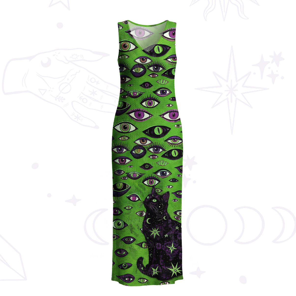 Purplehecate Cosmic Watcher Cat Crochet Knit Maxi Dress