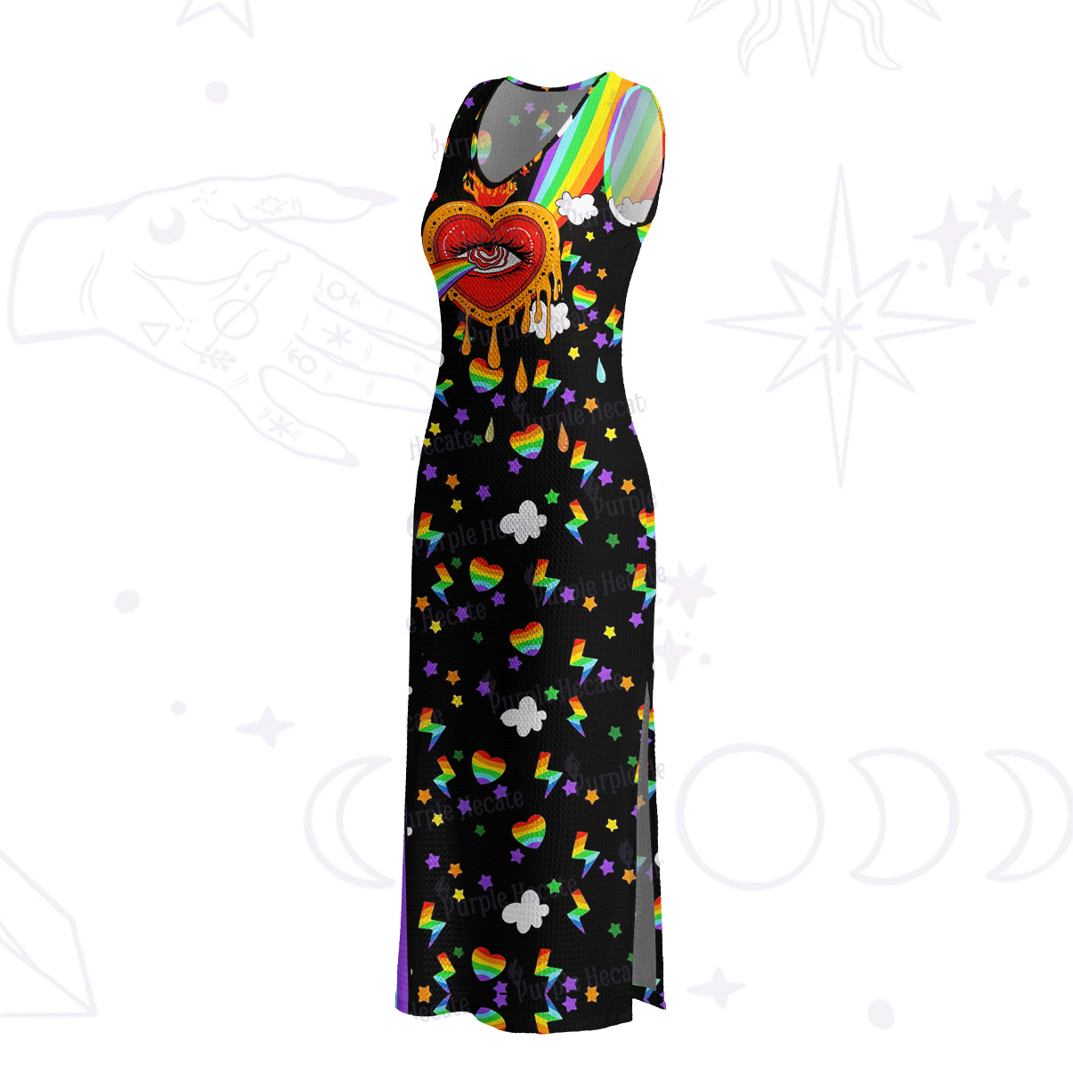 Purplehecate Rainbow Sacred Heart All Seeing Eye Pride Crochet Knit Maxi Dress