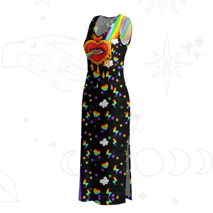 Purplehecate Rainbow Sacred Heart All Seeing Eye Pride Crochet Knit Maxi Dress