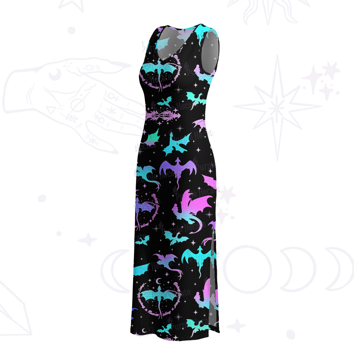 Purplehecate Neon Fantasy Dragon Allover Crochet Knit Maxi Dress