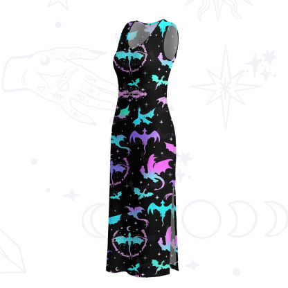 Purplehecate Neon Fantasy Dragon Allover Crochet Knit Maxi Dress