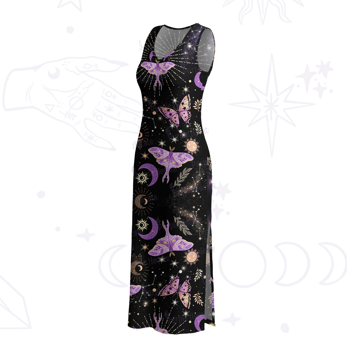 Purplehecate Starry Night Lunar Moth Crochet Knit Maxi Dress
