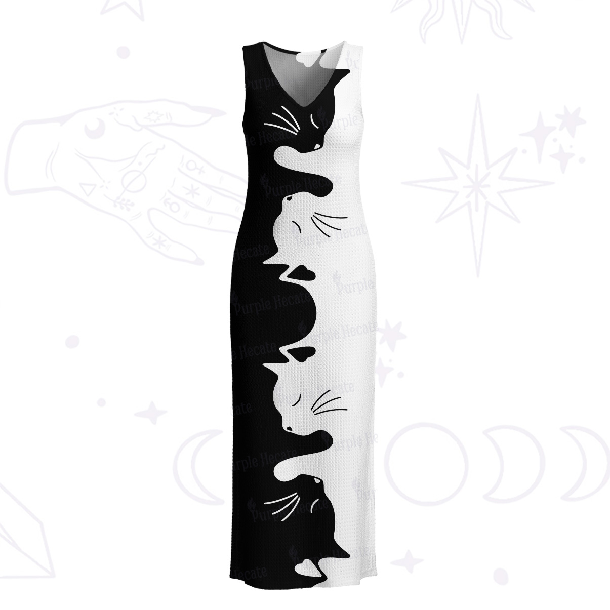Purplehecate Yin Yang Cat Lover Crochet Knit Maxi Dress