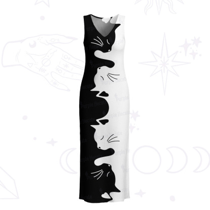 Purplehecate Yin Yang Cat Lover Crochet Knit Maxi Dress