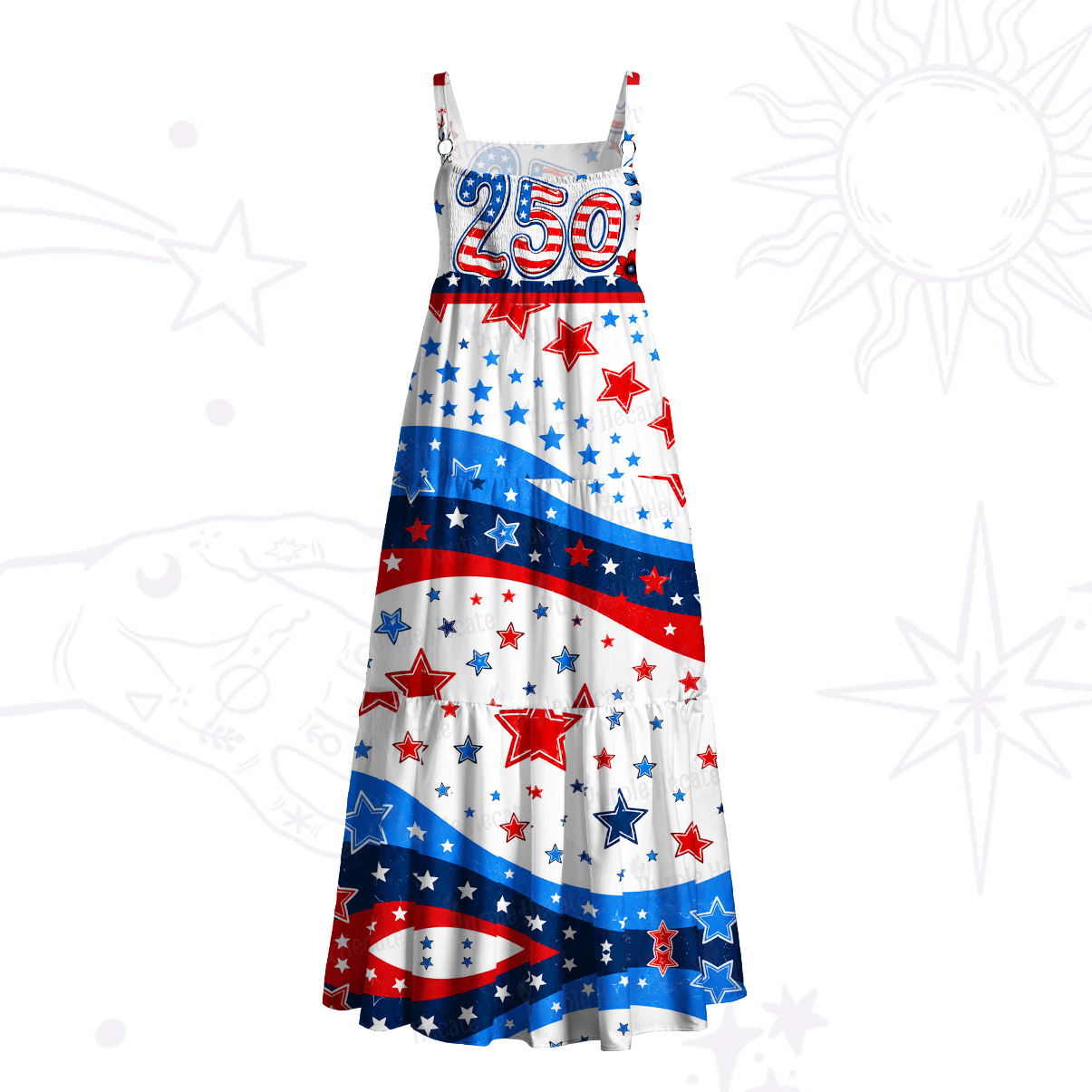 Purplehecate USA 250th Anniversary Stars Wide Straps Maxi Dress