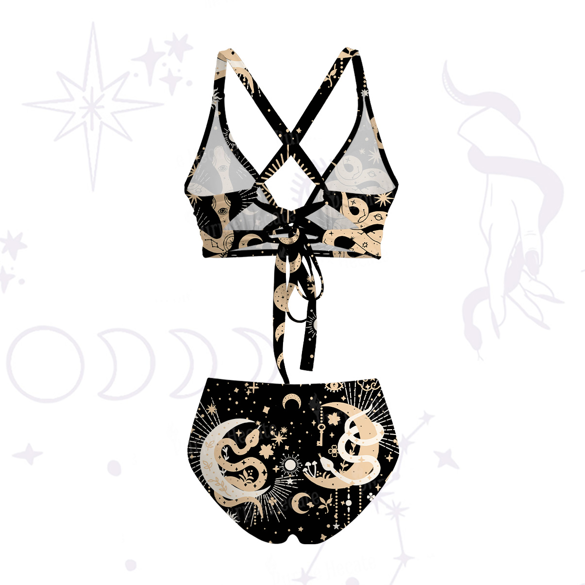 Purplehecate Divine Serpent Under the Moon Crisscross Tie-Back Bikini Set