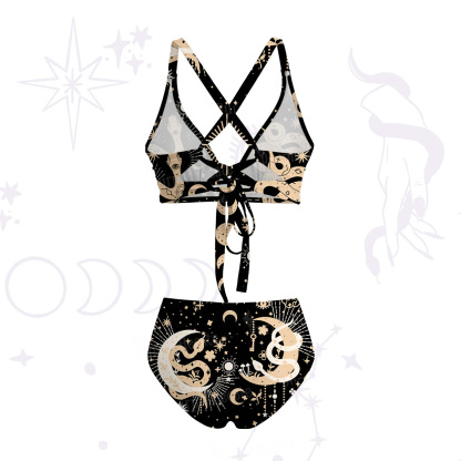 Purplehecate Divine Serpent Under the Moon Crisscross Tie-Back Bikini Set