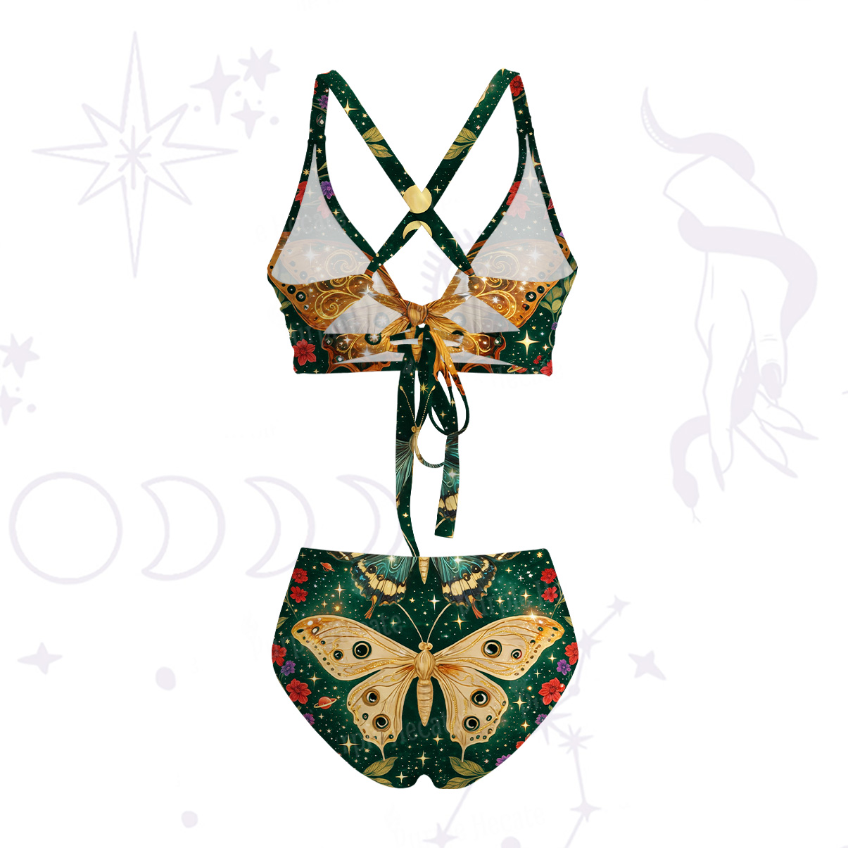 Purplehecate Mystic Butterfly Whisper Crisscross Tie-Back Bikini Set