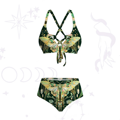 Purplehecate Moon Moth  Rave Crisscross Tie-Back Bikini Set