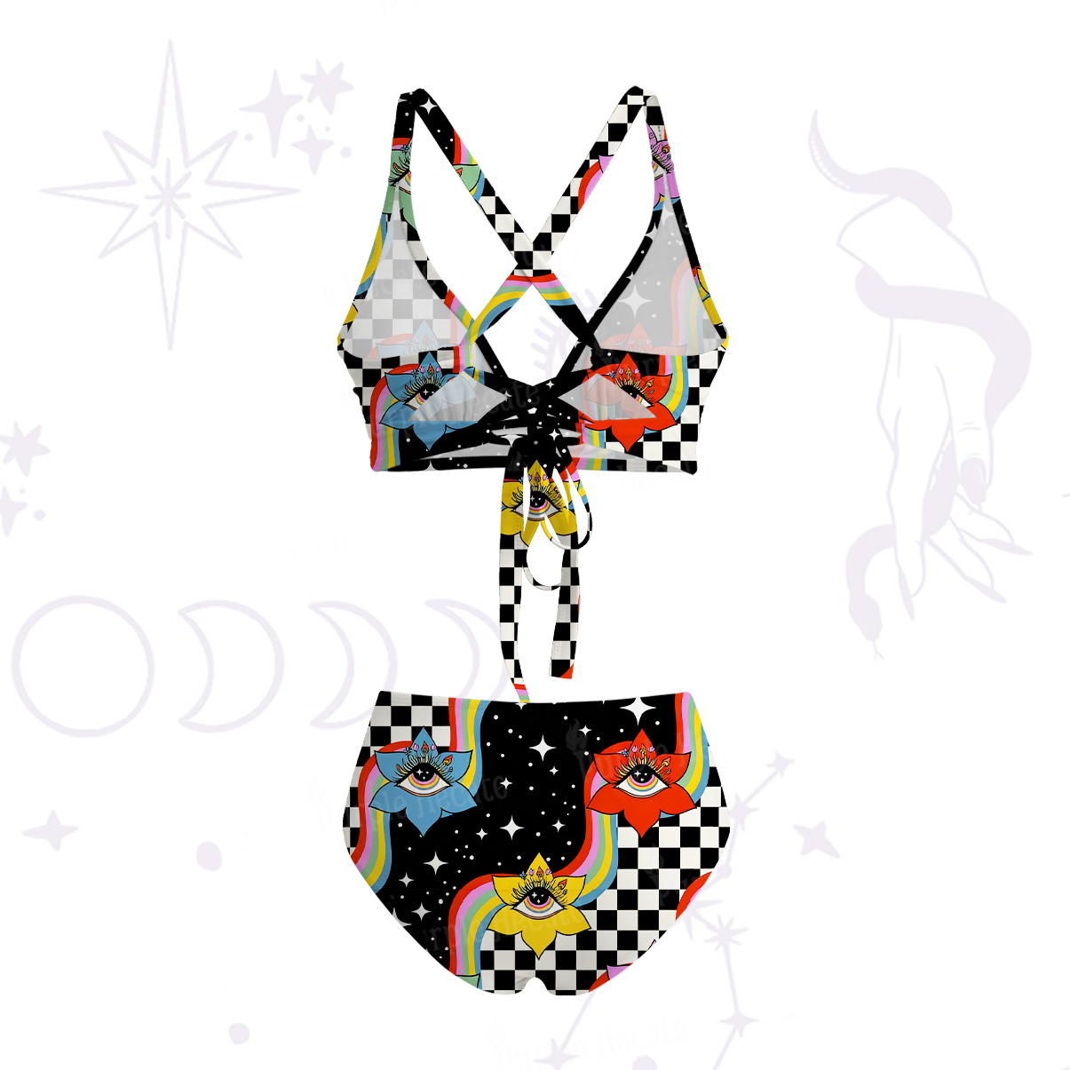 Purplehecate Enchanted Eye Blossom Crisscross Tie-Back Bikini Set