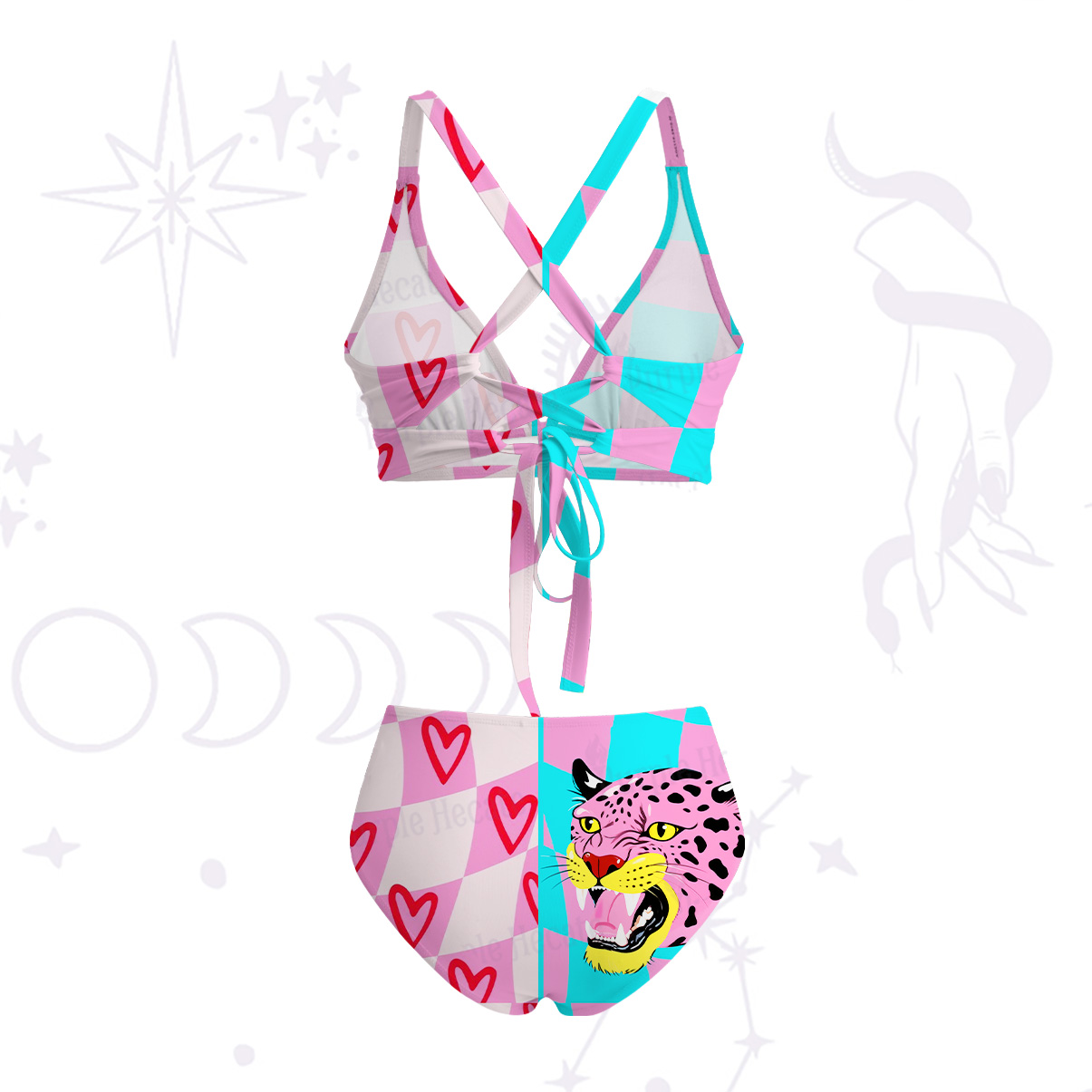 Purplehecate Savage Leopard Evil Eye Crisscross Tie-Back Bikini Set