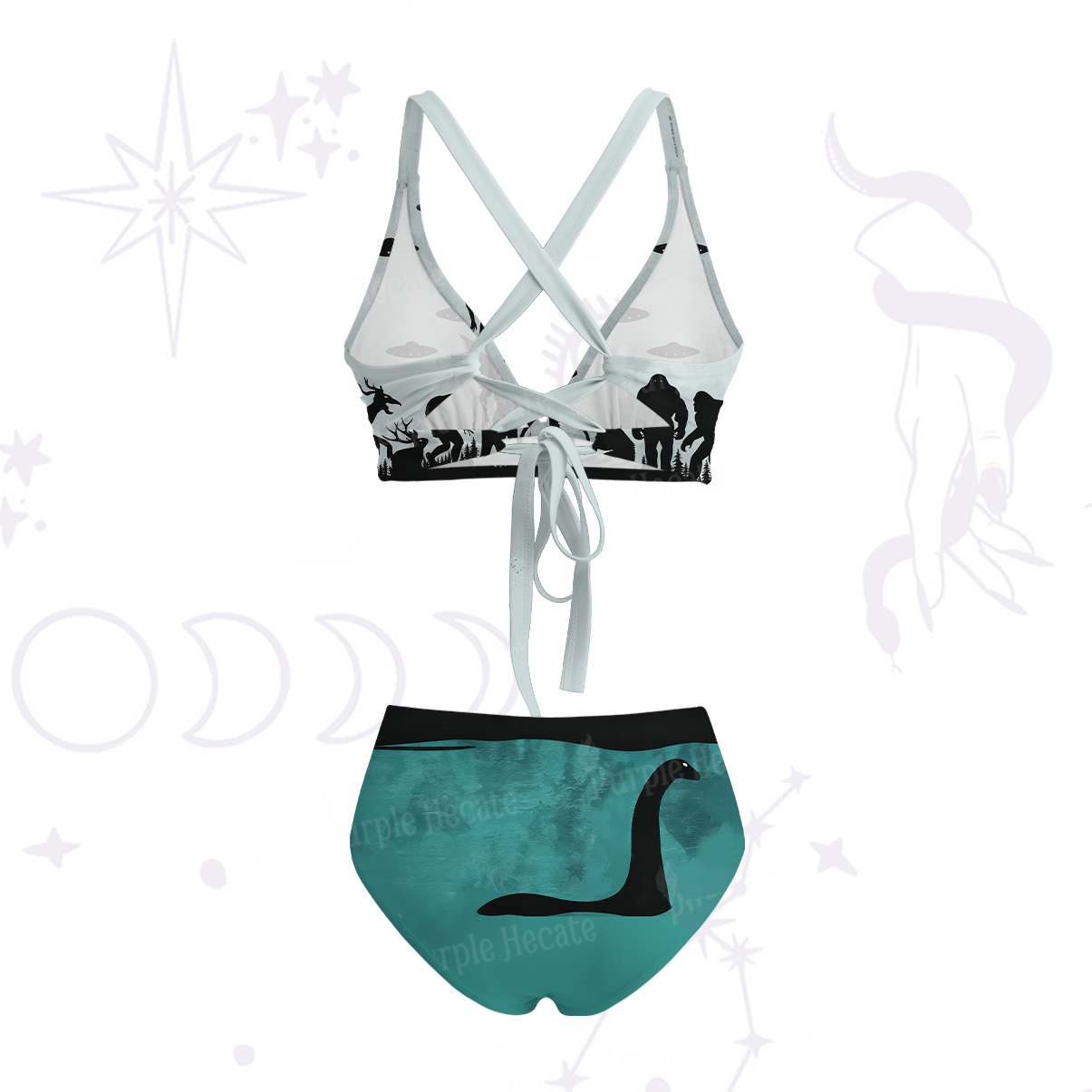 Purplehecate Alien Lake Monster Encounter Crisscross Tie-Back Bikini Set