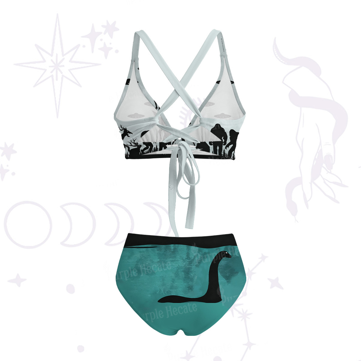 Purplehecate Alien Lake Monster Encounter Crisscross Tie-Back Bikini Set