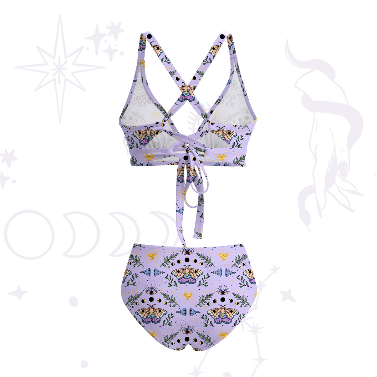 Purplehecate Luna Moth Witch Crisscross Tie-Back Bikini Set