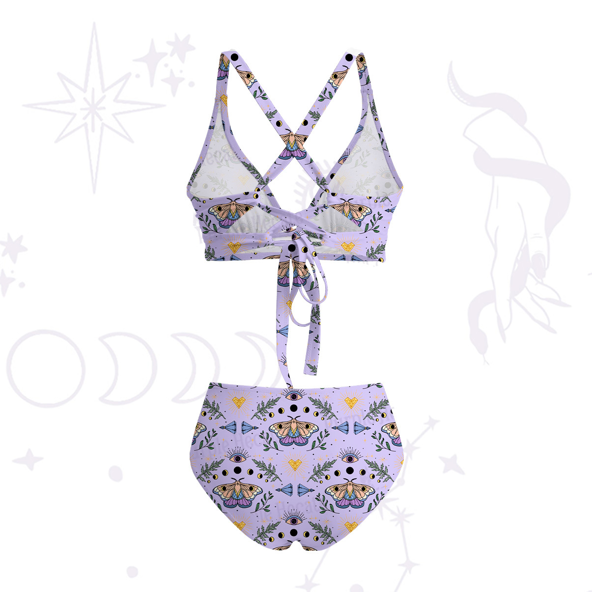 Purplehecate Luna Moth Witch Crisscross Tie-Back Bikini Set