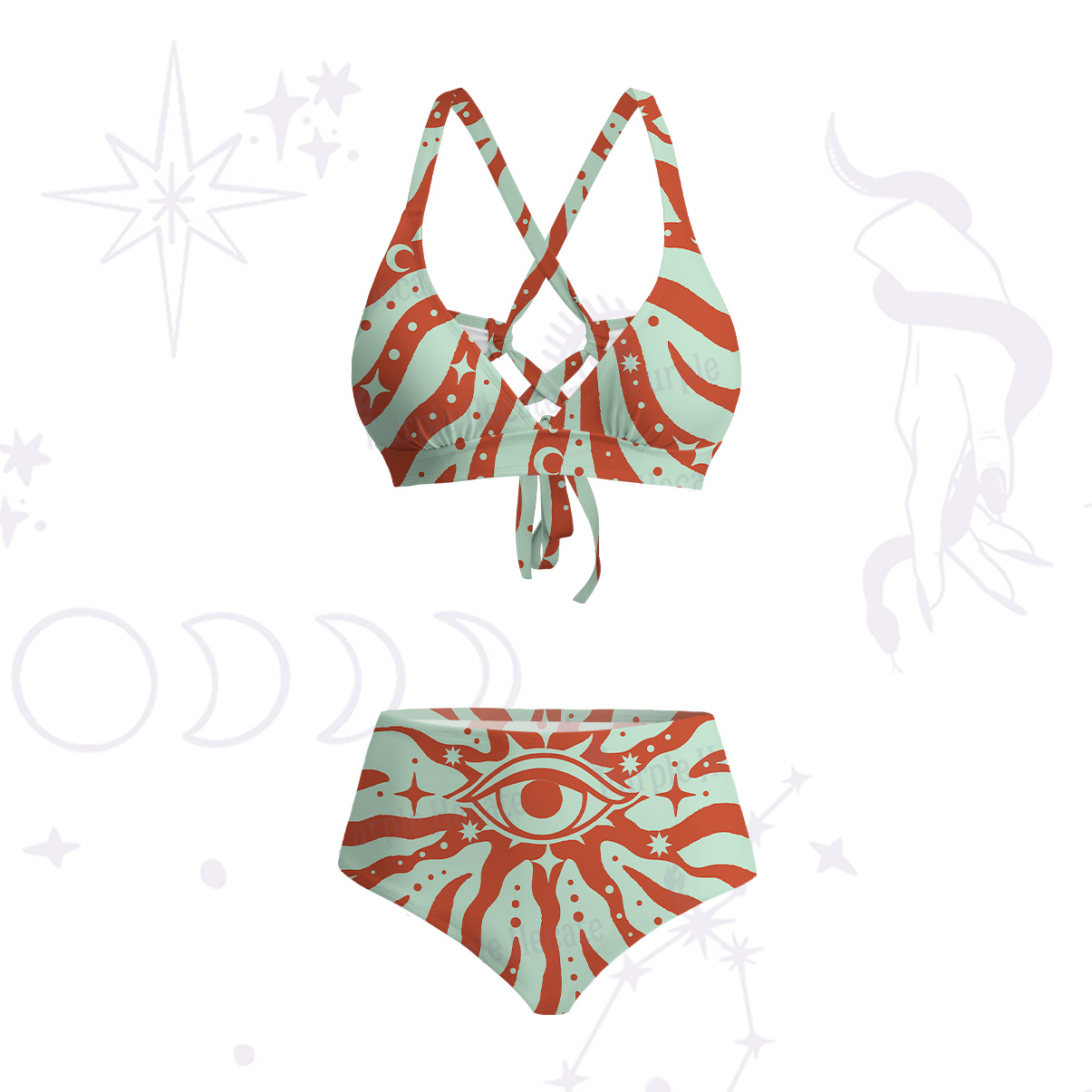 Purplehecate Green Vision Illusion Crisscross Tie-Back Bikini Set