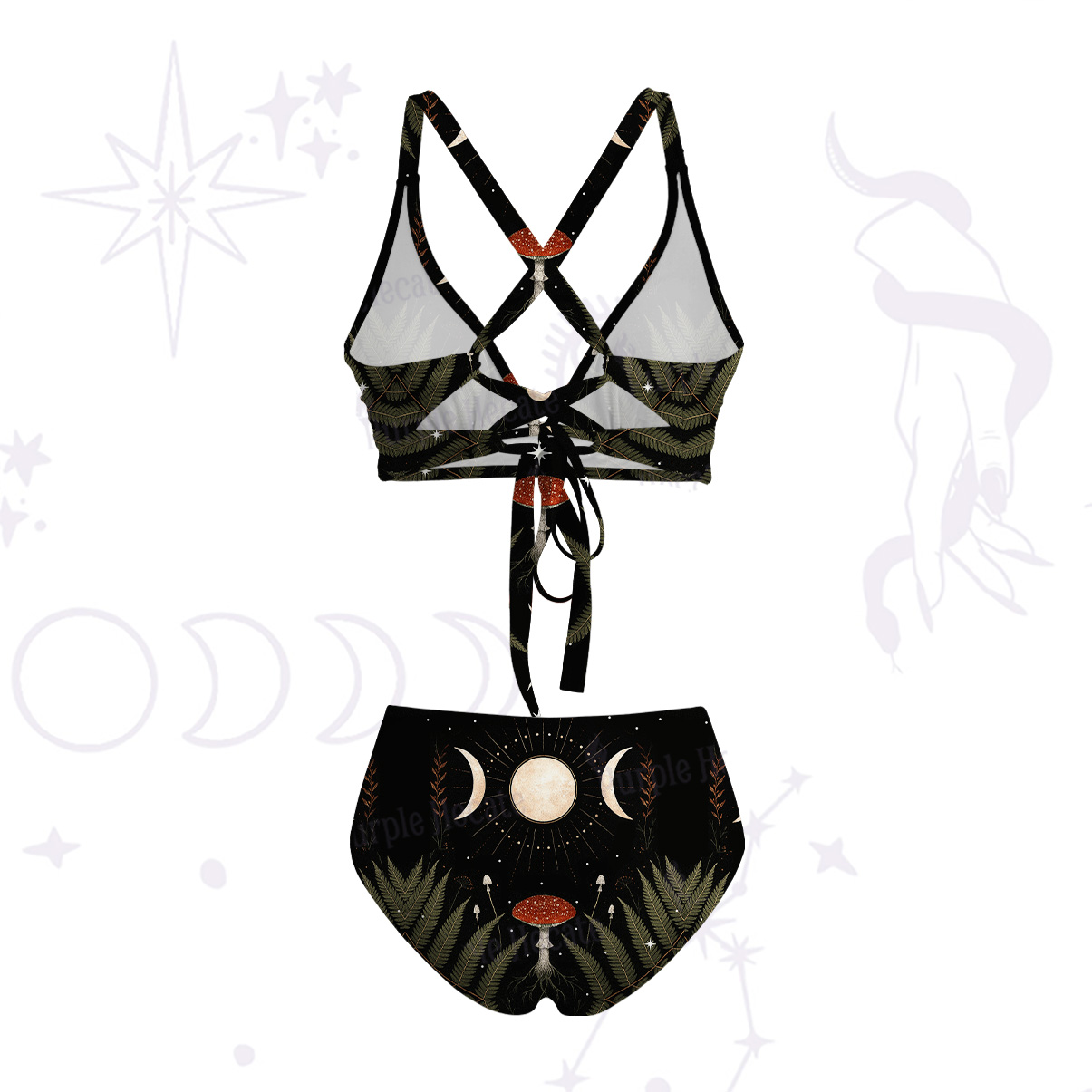 Purplehecate Moonlit Mushroom Gown Crisscross Tie-Back Bikini Set