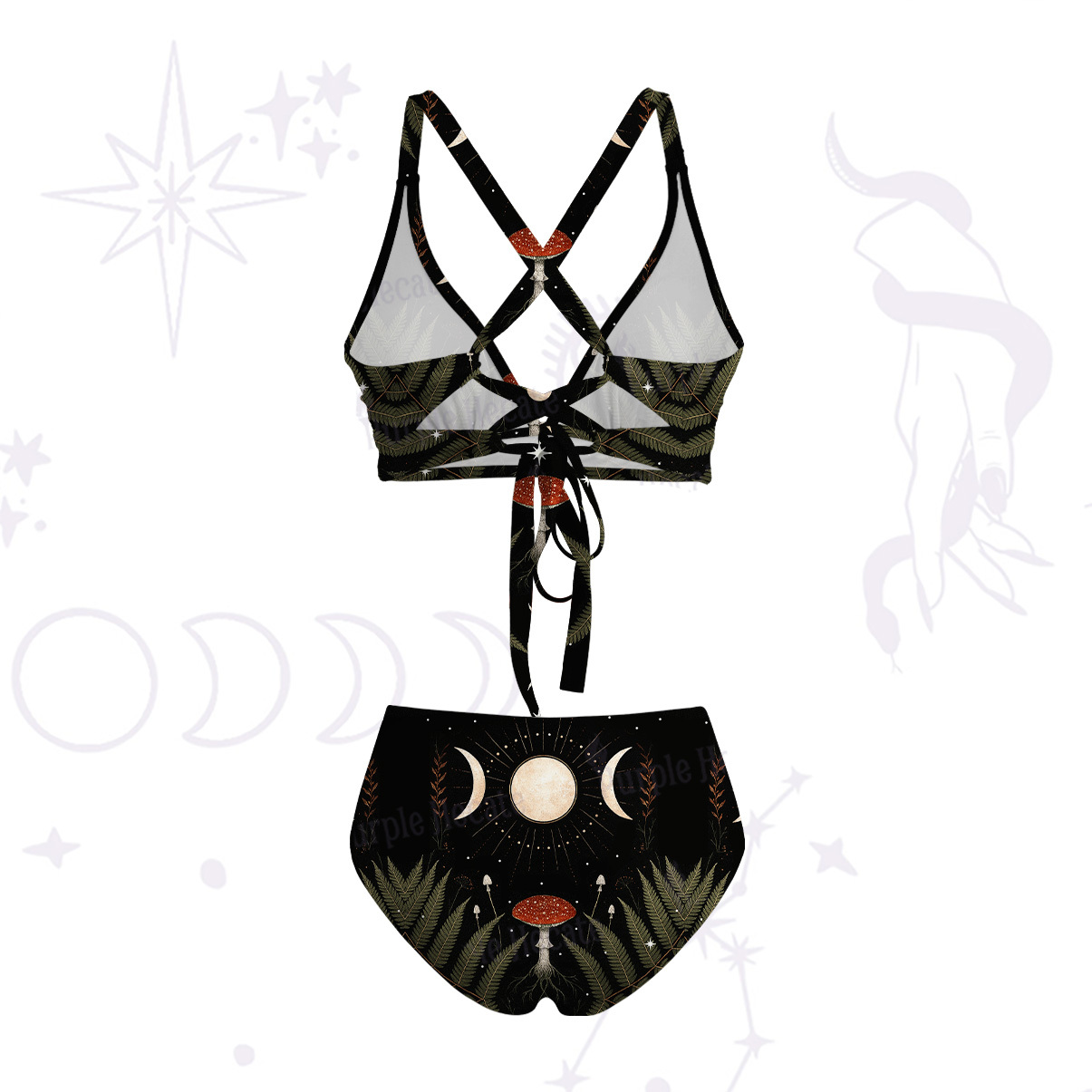 Purplehecate Moonlit Mushroom Gown Crisscross Tie-Back Bikini Set
