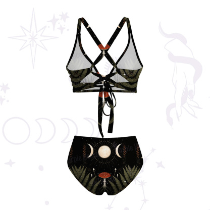 Purplehecate Moonlit Mushroom Gown Crisscross Tie-Back Bikini Set