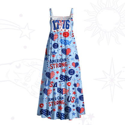 Purplehecate American Strong 1776 Patriotic Wide Straps Maxi Dress