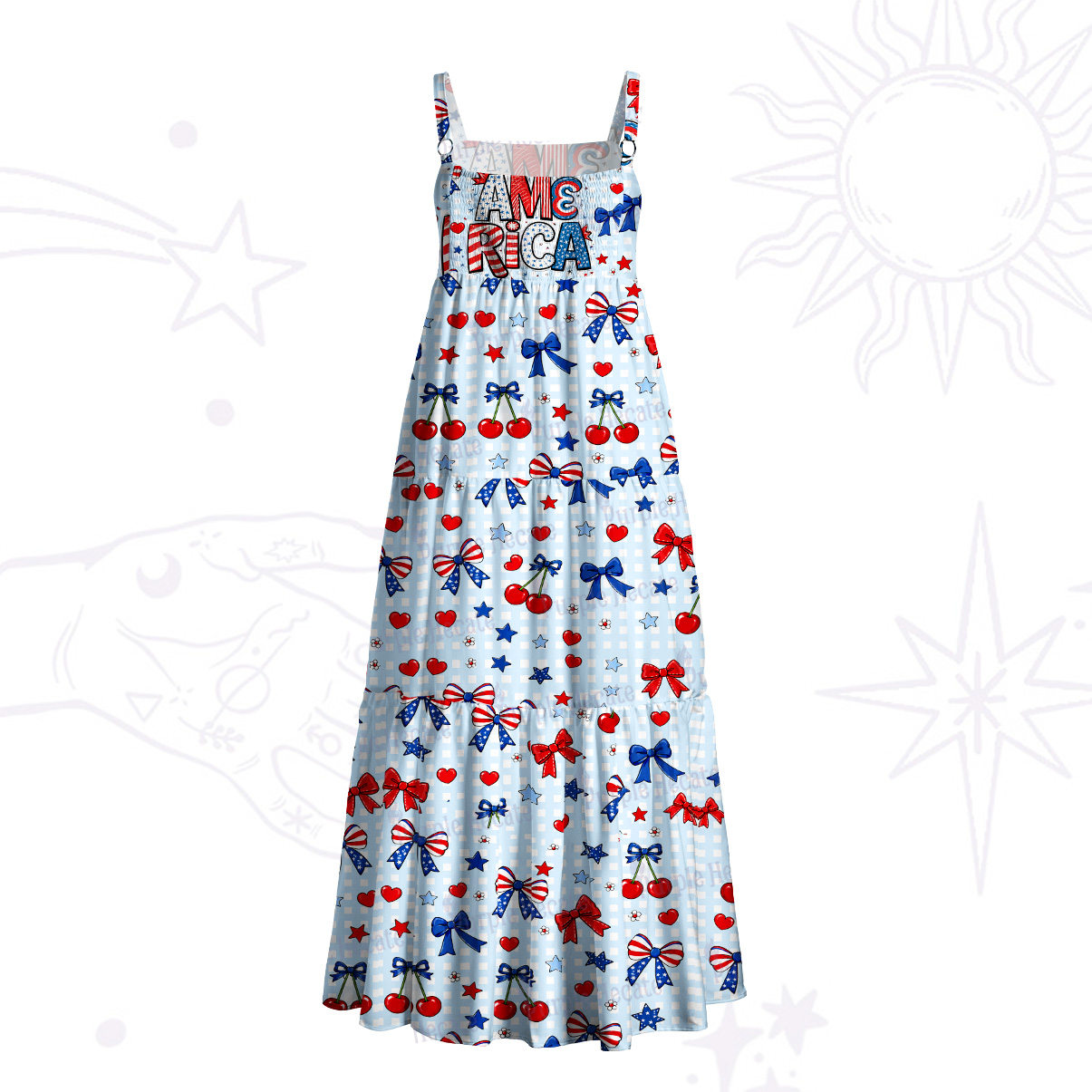 Purplehecate AMC Rich American Bow Patriotic Wide Straps Maxi Dress