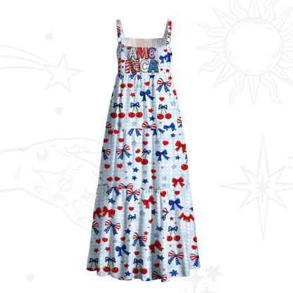 Purplehecate AMC Rich American Bow Patriotic Wide Straps Maxi Dress