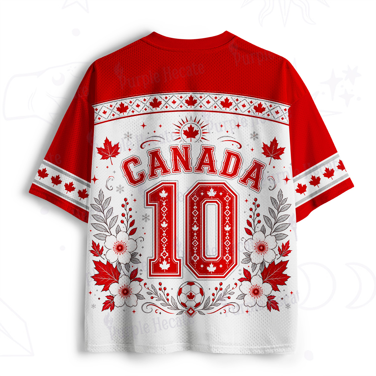 Purplehecate Red and White Canada Soccer Deer Mesh Jersey