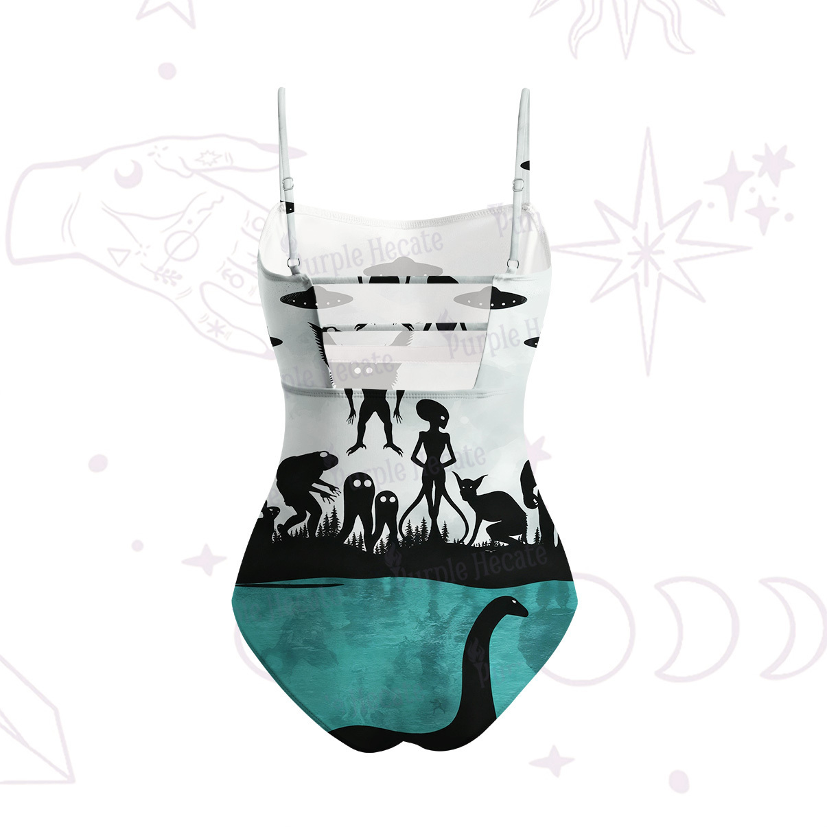 Purplehecate Alien Lake Monster Encounter Slim-Strap Swimsuit