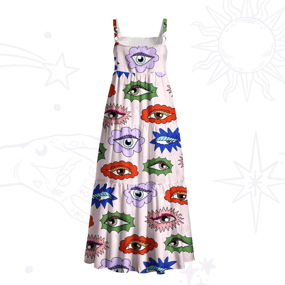 Purplehecate Rainbow Evil Eye Garden Wide Straps Maxi Dress