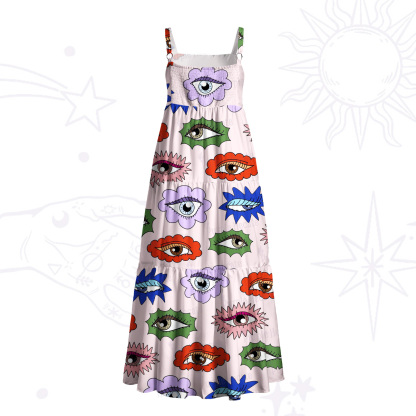 Purplehecate Rainbow Evil Eye Garden Wide Straps Maxi Dress