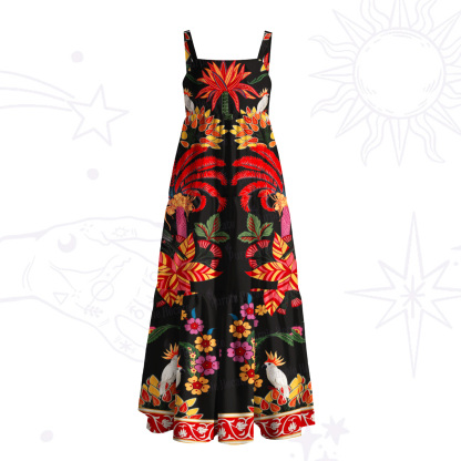Purplehecate Tropical Bird Paradise Garden Wide Straps Maxi Dress