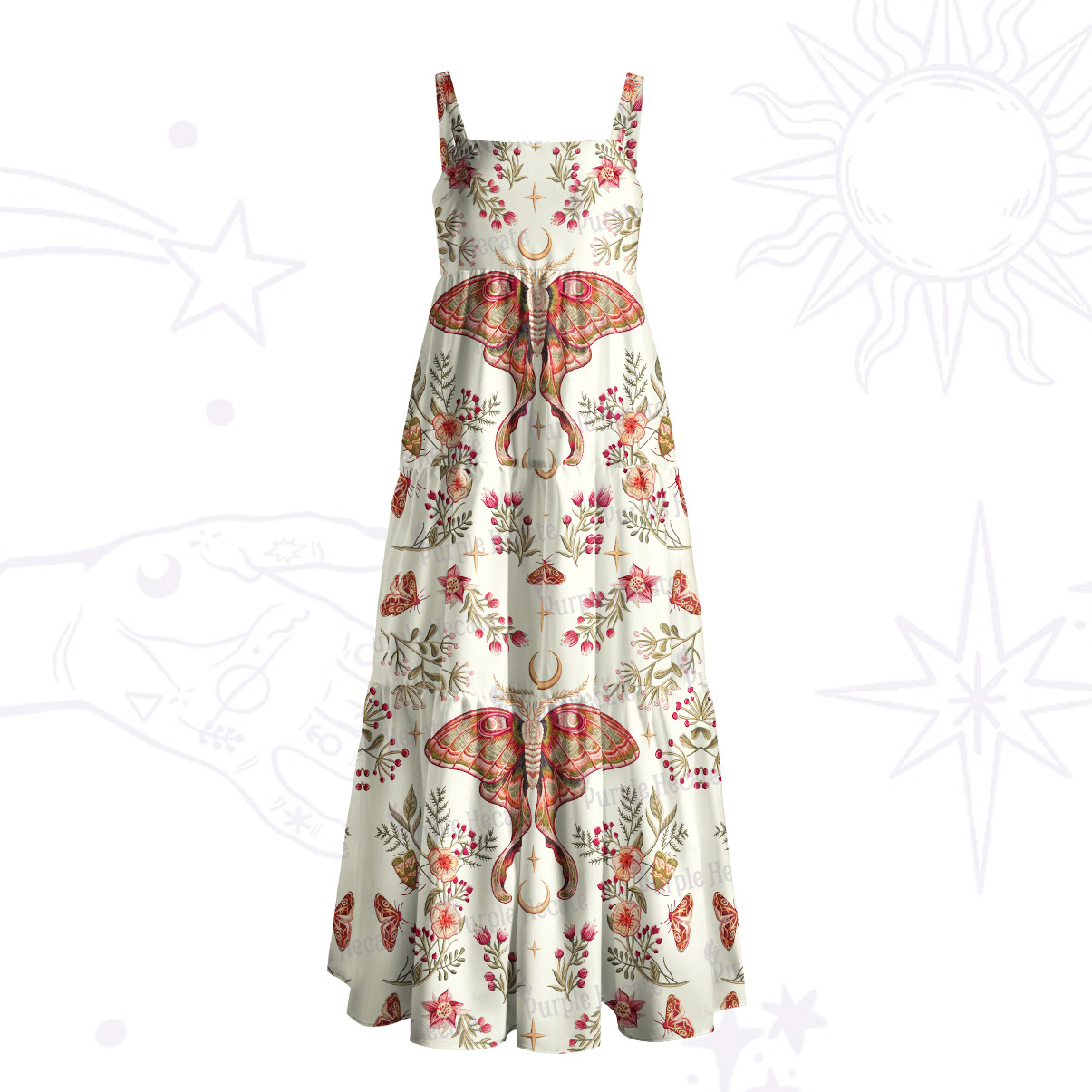 Purplehecate Lunar Moth Enchanted Forest Wide Straps Maxi Dress