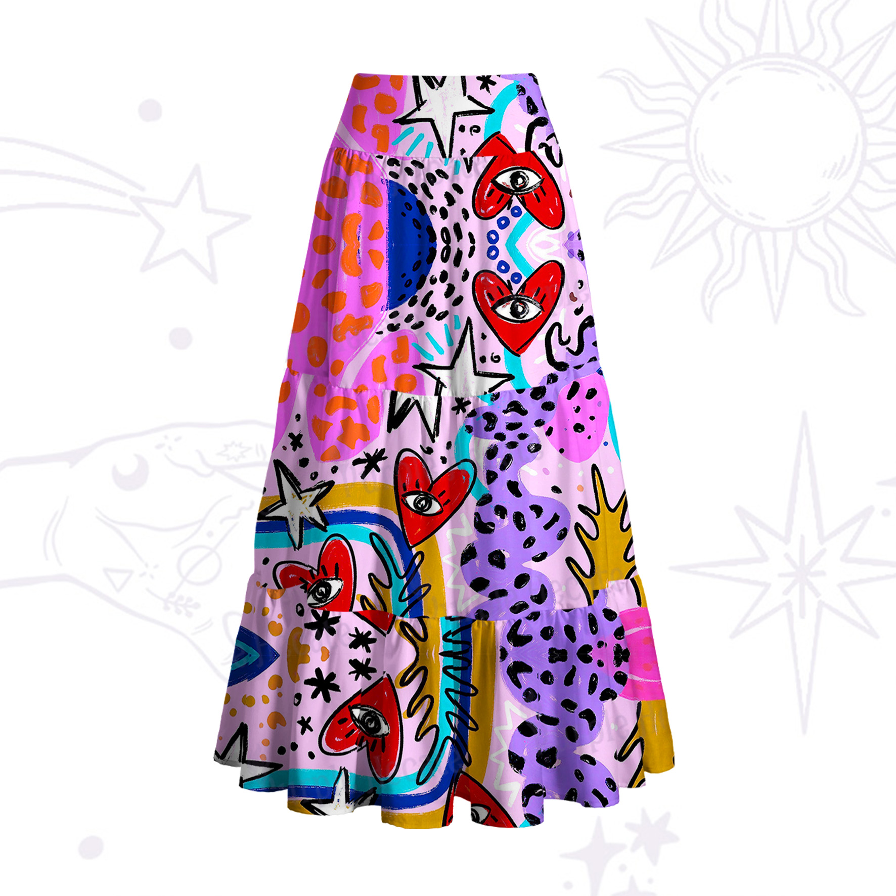 Purplehecate Cosmic Love Eyes Graffiti Convertible Maxi Skirt