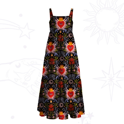 Purplehecate Sacred Flame Heart Wide Straps Maxi Dress