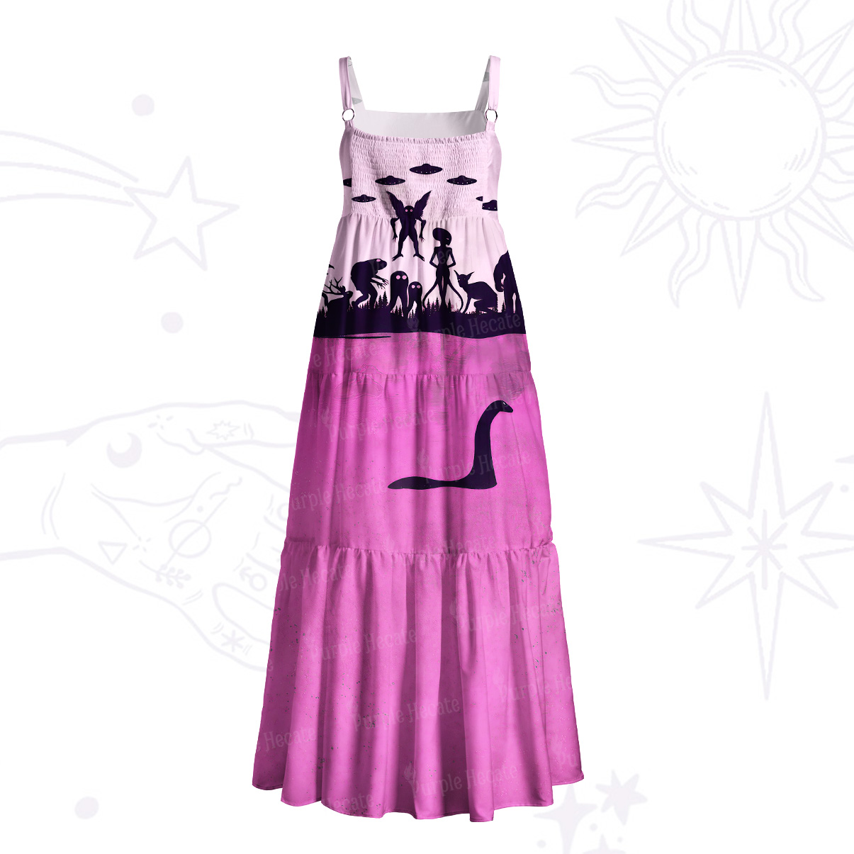 Purplehecate Alien Lake Monster Encounter Wide Straps Maxi Dress