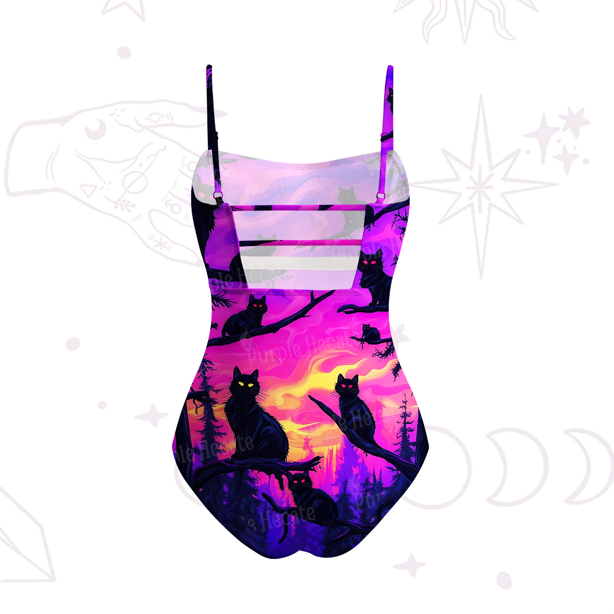 Purplehecate Twilight Forest Guardian Cat Slim-Strap Swimsuit