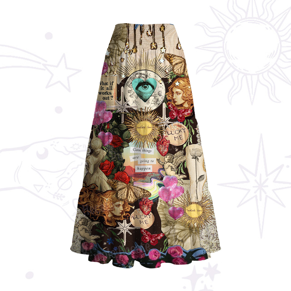 Purplehecate Lucky Me Sacred Heart Eye Convertible Maxi Skirt