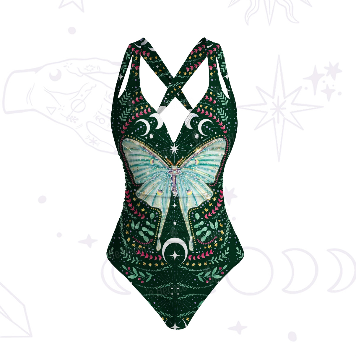Purplehecate Green Moth Moonspell One-Piece Swimsuit