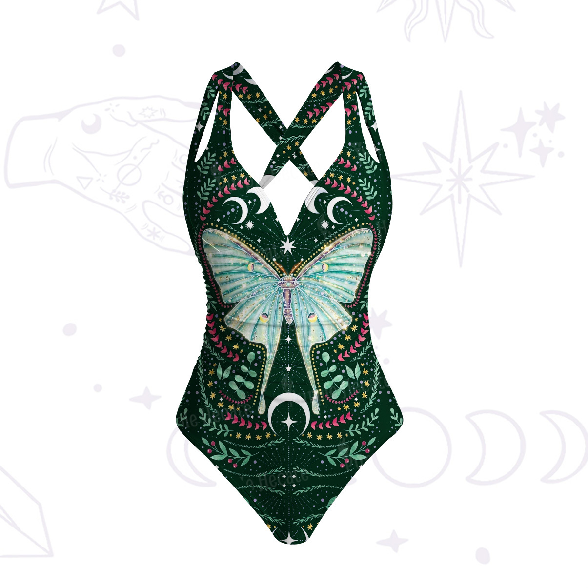 Purplehecate Green Moth Moonspell One-Piece Swimsuit