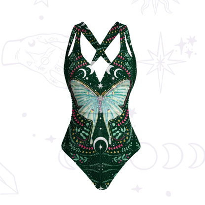 Purplehecate Green Moth Moonspell One-Piece Swimsuit