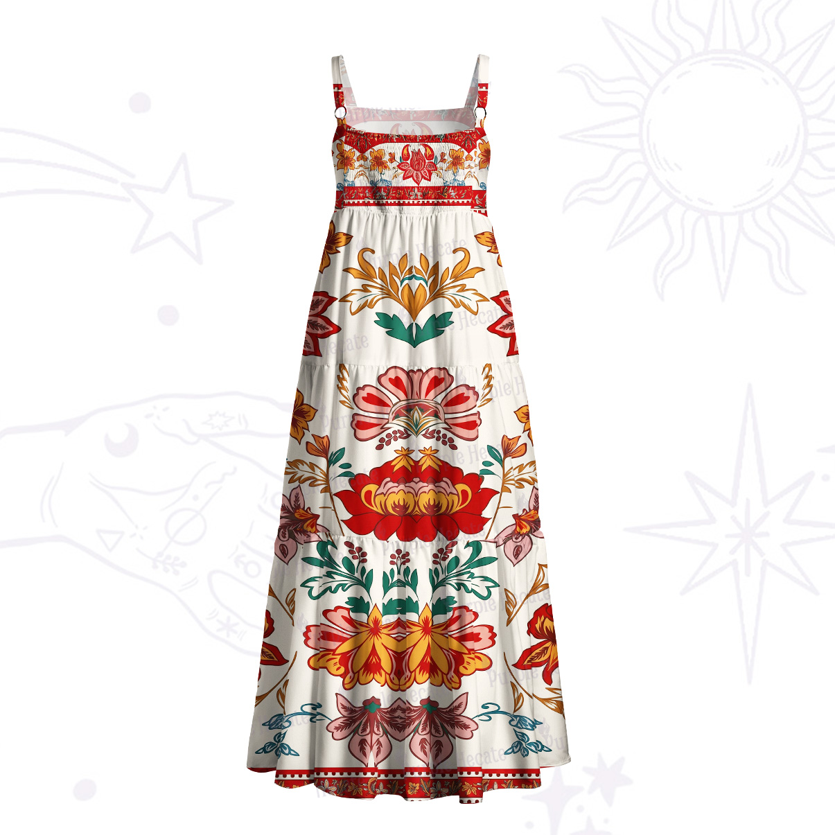 Purplehecate Ethnic Passionate Floral Motif  Wide Straps Maxi Dress