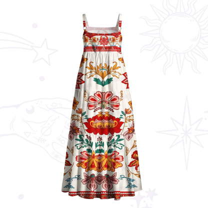 Purplehecate Ethnic Passionate Floral Motif  Wide Straps Maxi Dress