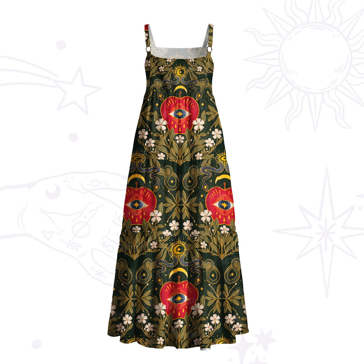 Purplehecate Forbidden Apple Serpent Wide Straps Maxi Dress